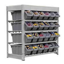 KING'S RACK Boltless Bin Storage System Garage Rack (24 Plastic Bins in 4 Tier)