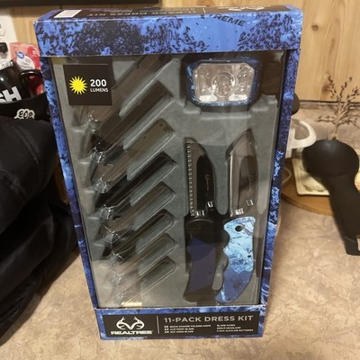 Realtree 11 Pack  Combo Dress Knife Set 200 Lumens  LED Headlamp Flashlight New