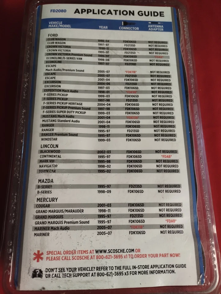  Scosche Stereo Install Kit FD2080 Ford 1995-11 Single, ISO DIN, Removable-face  - Image 3 of 4