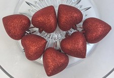 Red Heart Ornament Lot Of 7 Glitter Romantic Valentines Day Plastic 2.25"