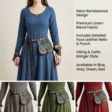 Womens Medieval Renaissance Dress Viking Tunic Costume Halloween Fantasy Outfit