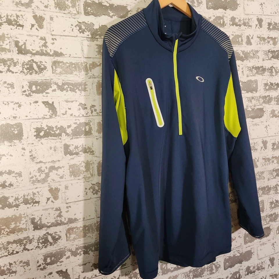 Pullover activo Oakley 1/4 cremallera para hombre XL azul verde neón golf atlético ocio Foto 2 de 4