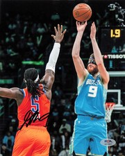 Davis Bertans Charlotte Hornets Signed Basketball 8x10 Photo PSA