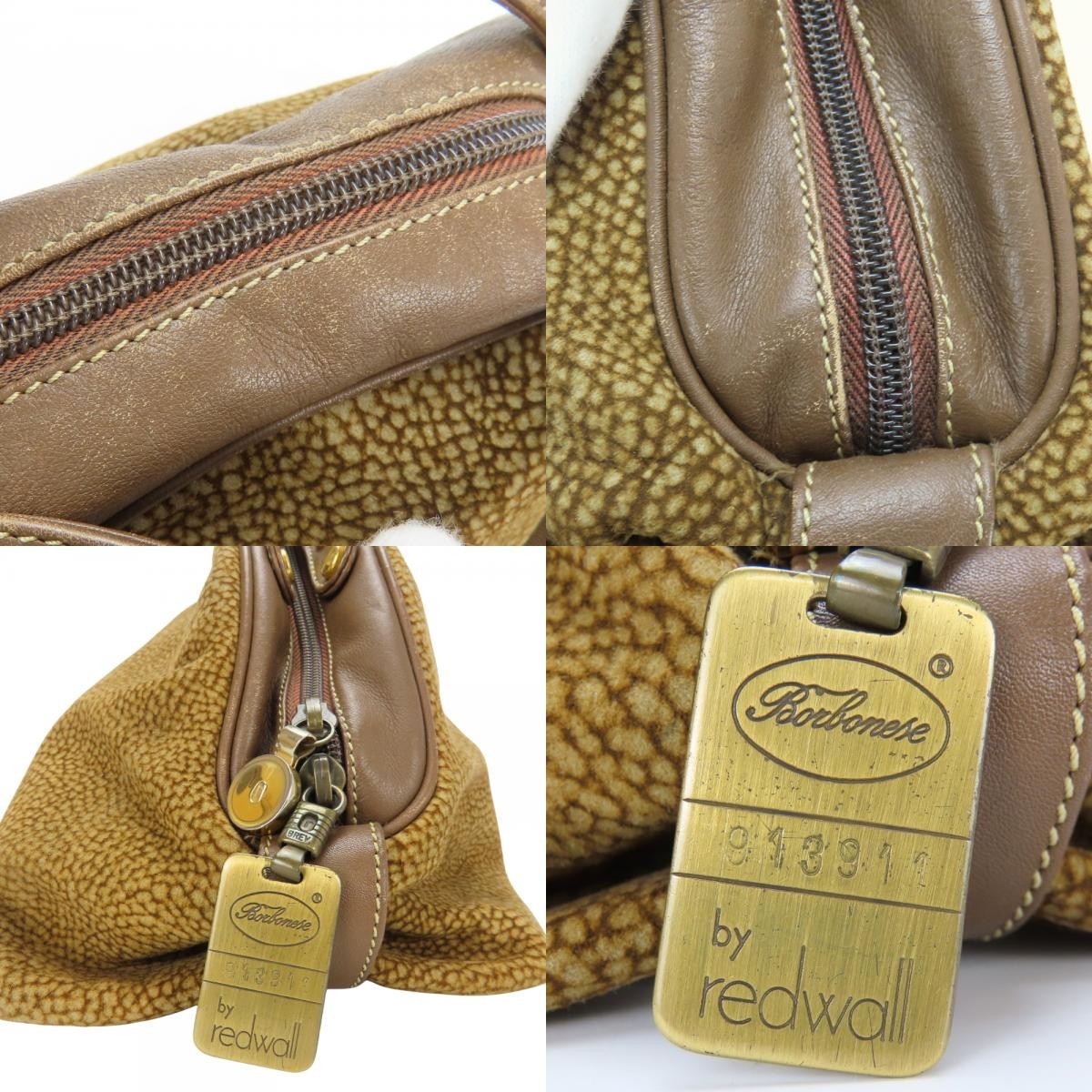 USED BORBONESE Handbag leather Brown Quail Pattern — image 13