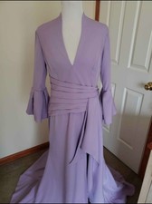 Women's Formal Evening Gown Size 14 - Lilac, Bell Sleeves, Slit, Never Worn