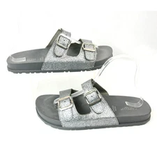 Capelli New York Silver Glitter Sparkle Comfort Insole Flats Sandals Slip Ons 9
