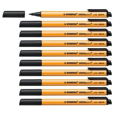 STABILO GREENpoint - Fibre-Tip Sign Pen - Pack of 10 - Black
