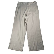 Talbots Pants 14P Tan Natural Linen Stretch Blend Wide Leg Tab Button Inseam 28"