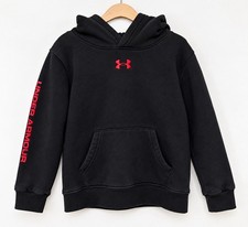 Under Armour Boys Size 5 Black Hoodie Red Logo Pullover Fleece Sweatshirt