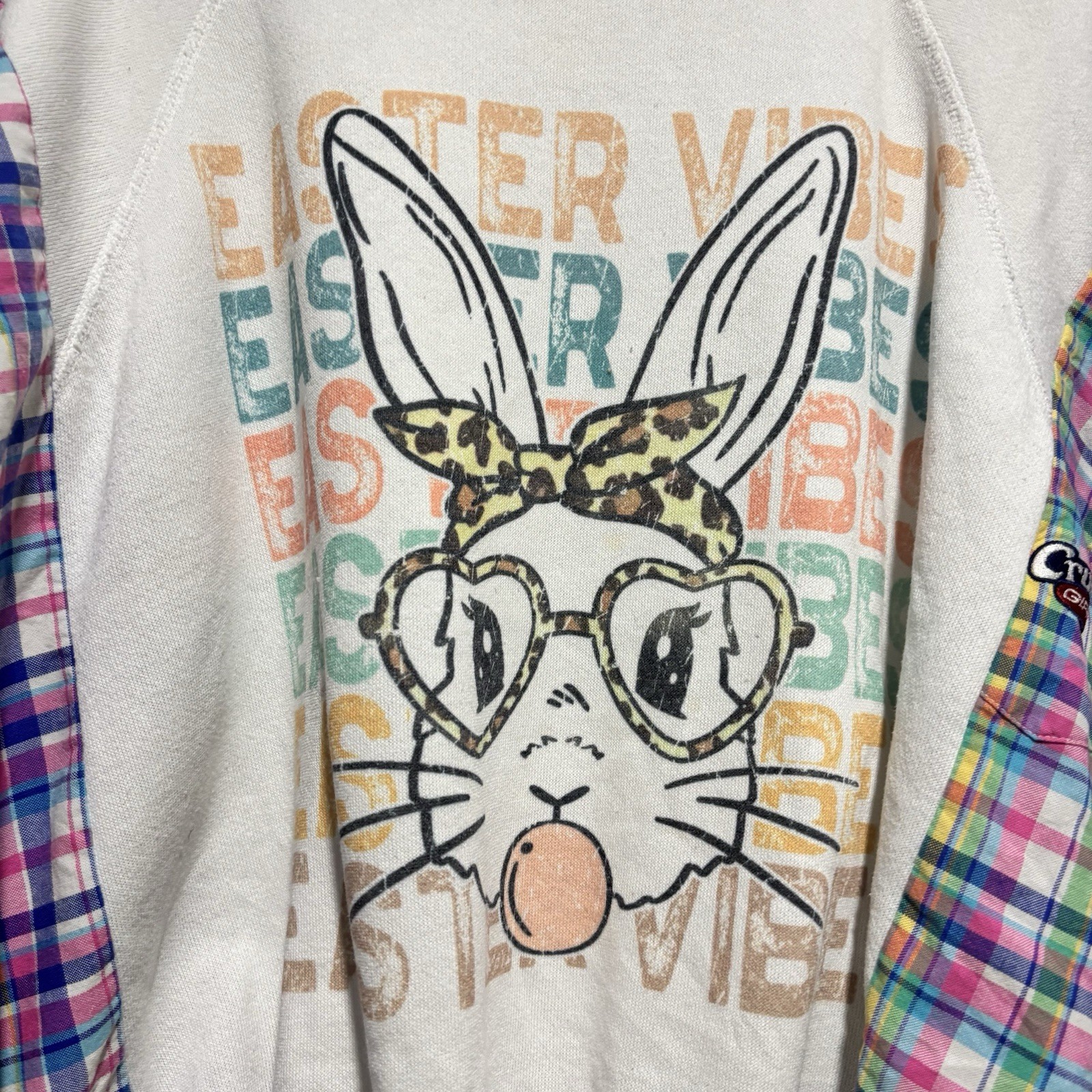 Upcycled Plaid Sweater Easter Pullover Pastel Bun… - image 3