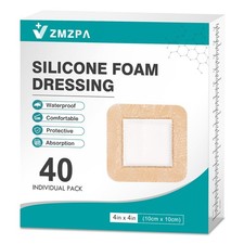 40Pcs Silicone Foam Dressing 4x4 Gentle 4''x4'' 40 Packs , Complexion