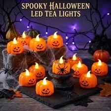 20PCS Bright 3D Halloween Flameless Candles, Pumpkin LED Tea Light Candle
