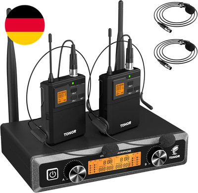 TONOR Duales UHF Mikrofon Kabellos Set Mit 2 Bodypack Transmitter/Headset/Lavali