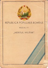 Romania, 1954, Vintage Medal Brevet / Award Document - Military Merit, 2nd class