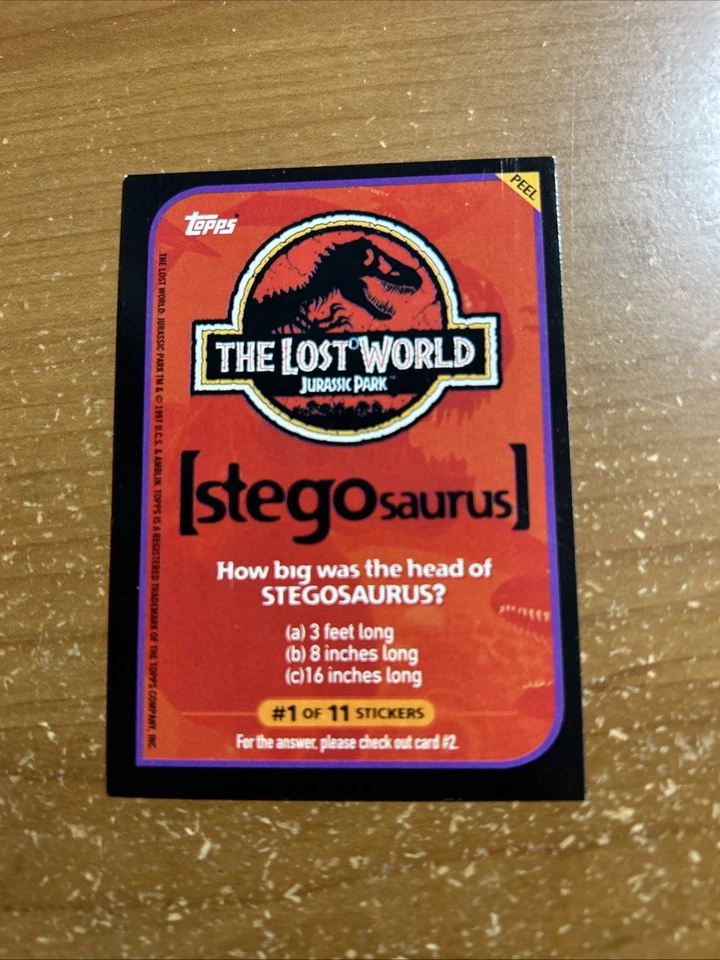 1997 Topps Jurassic Park The Lost World Stickers Stegosaurus #1 of 10 - Image 3 of 3