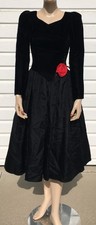 VTG 80s Gunne Sax Jessica McClintock Black Velvet  Taffeta Prom Dress sz 3 XS