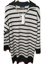 NWT Dokotoo Women's Medium Polo V Neck Sweater Dress Stripe