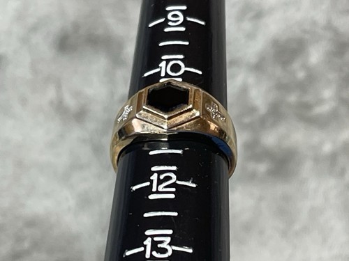 UTC 925 Men's Size 11 Gold Tone Black Gem Side Cross W/Rhinestones Ring - Picture 5 of 13