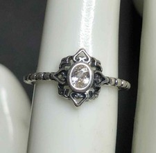 6540 Vintage Sterling 925 Clear crystal oval 1.6 grams Ring Sz 5