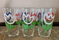 Libbey Set of 6 1970's Vintage Tulip Matisse Flower Glass Tumblers