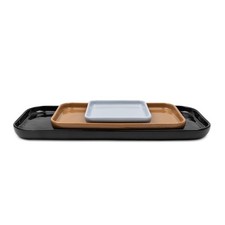 3-Piece Ceramic Decorative Tray Set, Black, Gray, and Brown