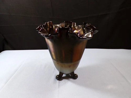 Fenton Amethyst Carnival Glass Ribbed 3 Toed Vase w/ Diamond Design on Interior