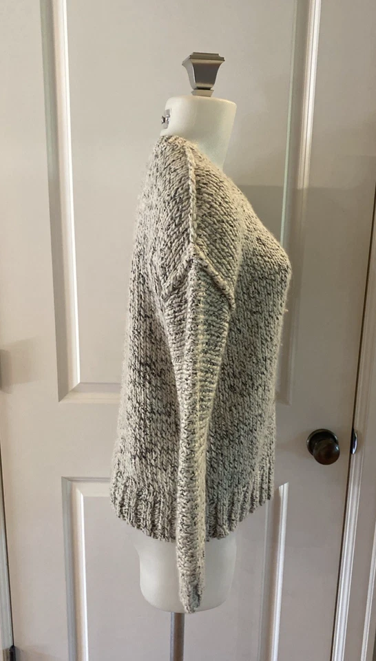 J. Suéter feminino Crew robusto malha marfim cinza gola redonda tamanho P algodão lã alpaca - Imagem 4 de 4