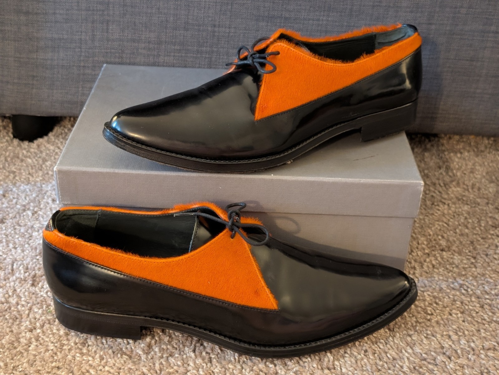 SAOLA Scarpe derby Adieu Paris nere e arancioni taglia 10 spedizione gratuita