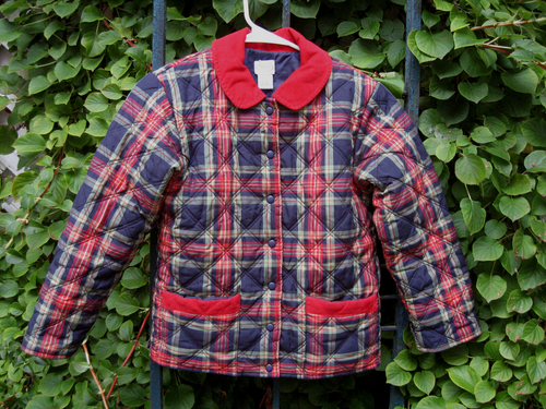 TALBOTS KIDS COAT JACKET GIRLS SZ 7 RED NAVY GREEN PLAID QUILTED CORDUROY TRIM