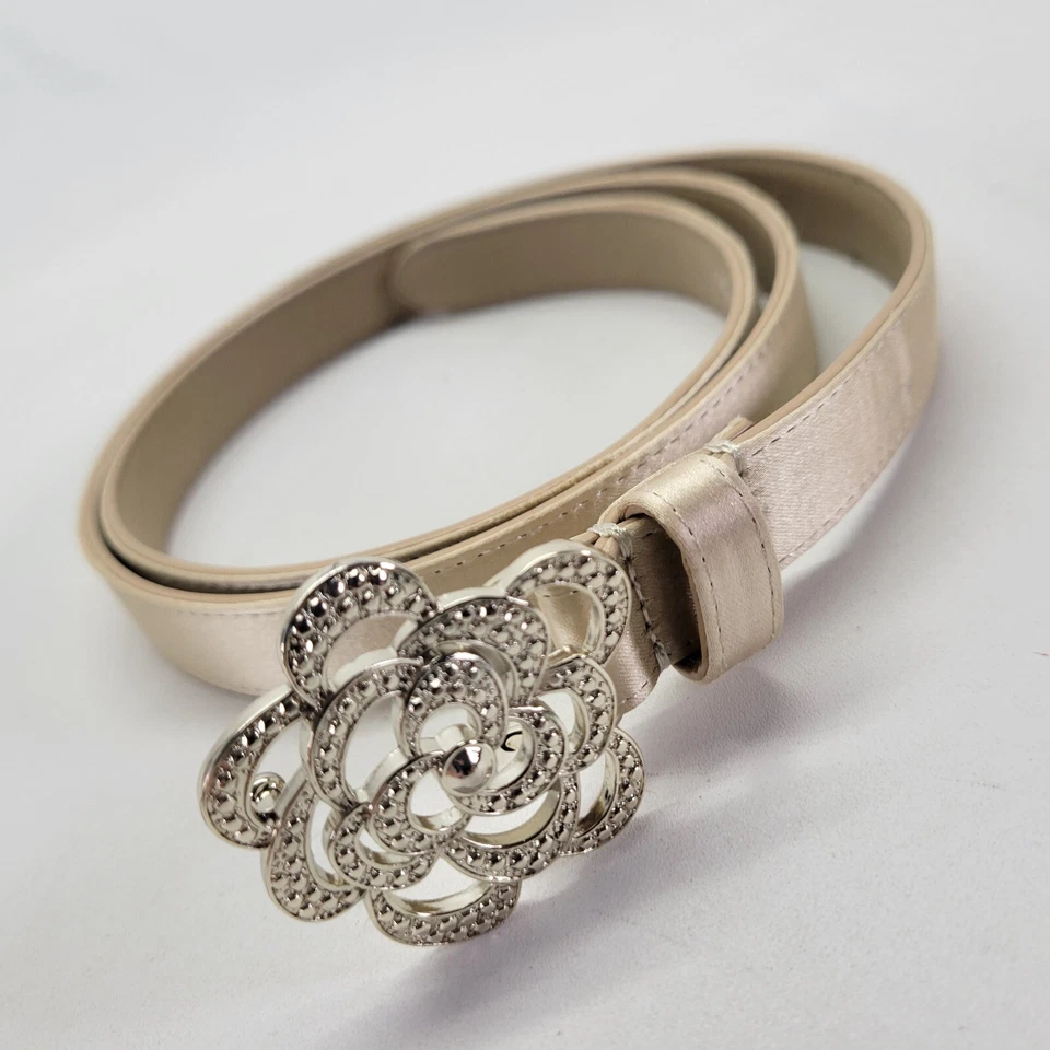 Cinturón Talbots 38 L Flor Hebilla Metálico Dorado Ajustado 9920 Foto 4 de 4