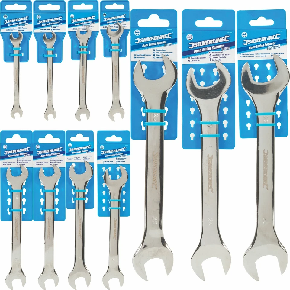 Silverline Open Ended Fully Polished Spanner Fixed Head Wrench Metric 6mm - 32mm