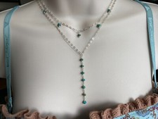 Turquoise Choker Lariat Necklace And Earrings Set - Handmade Jewelry