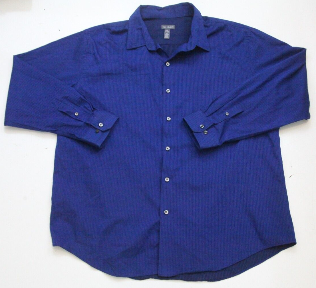 mens cotton polyester dress shirts 18-18.5 Van Heusen Blue Men's Dress Shirt Top Solid XXL Cotton Polyester  WS56