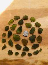 Lot of 30 Partially Machine Tumbled OLIVE AMBER Genuine Sea Beach Glass SM-MED