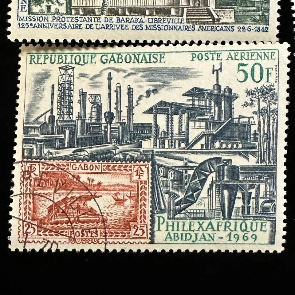 Gabon 7 Stamp Lot 1967 American Missionaries 1969 PhilexAfrique 1970 EuroAfrica - Image 2 of 4