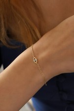 Eye Bracelet, 14K Solid Gold Evil Eye Bracelet, Minimalist Eyelash Bracelet