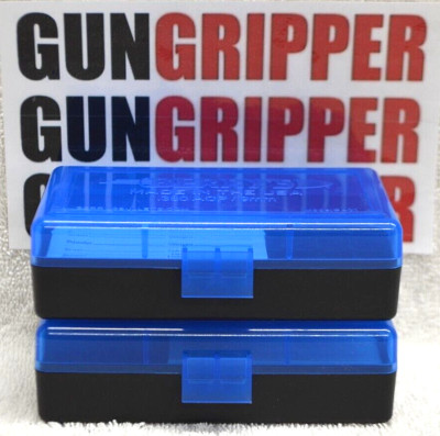 2 x BERRY'S PLASTIC AMMO BOX, BLUE/BLACK 50 Round 9MM / 380 - FREE S/H