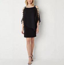 NWT MSK Short Sleeve Embellished Cape Sheath Dress Sz XL Black Party Wedding