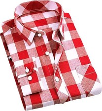 Cromoncent Men's Casual Plaid Flannel Button Down 4X-Large, Buffalo Red White