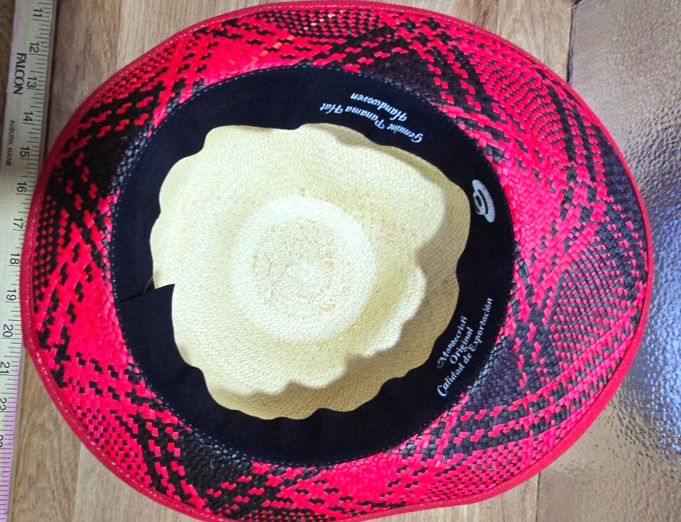 MONTECRISTI GENUINE PANAMA HAT BLACK RED--XLNT!!!