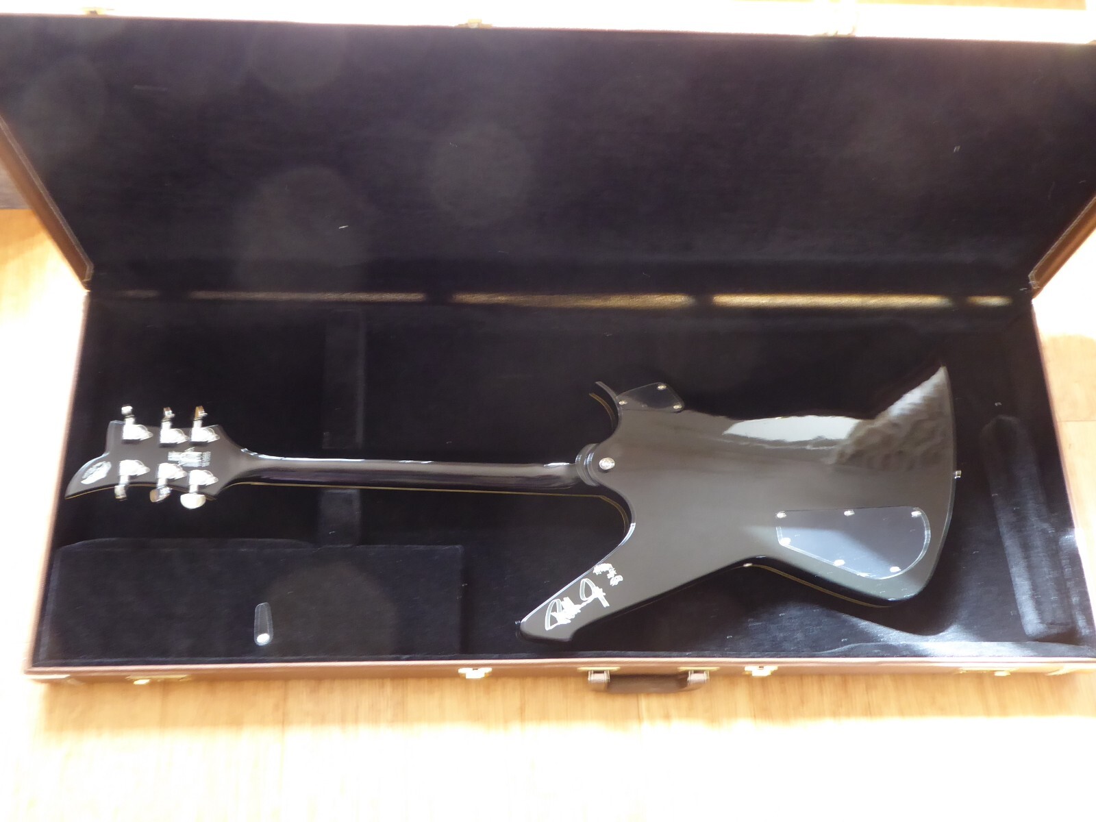 Paul S electric guitar case and Peavey amp. Guitar new displayed, amp