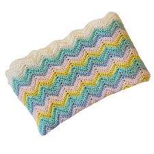 Handmade Afghan Crocheted Multi Pastel Zig Zag Pattern Boy Or Girl Baby  s 40X30