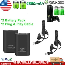 2x Rechargeable Battery Pack+ Plug & Play Cable for Xbox 360 Wireless Controller