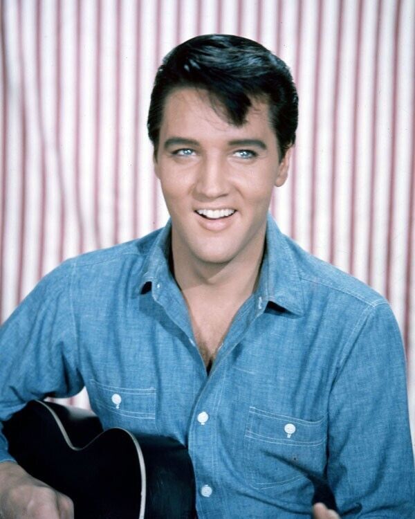 Elvis Presley in blue denim shirt with guitar 1964 movie