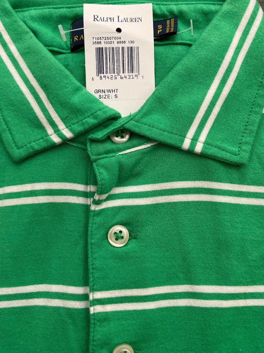 ラルフ NWT Men's Polo Ralph Lauren S/S Medium Fit Cotton Polo Green/white