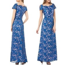NWT JS Collections Illusion Lace Scallop Square Neck A-Line Gown Size 8