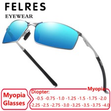 Men Metal Tinted Myopia Nearsighted Glasses Square Polarized Lens Sunglasses New