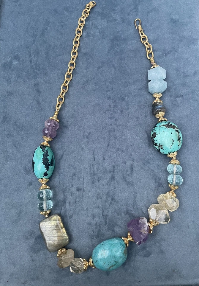 "Collar ajustable de 20"" mezcla de piedras preciosas con amatista, labradorita, turquesa" Foto 3 de 4