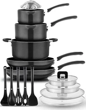 NutriChef 17pcs Stackable Pots and Pan Stainless Steel Set - Black (Open Box)