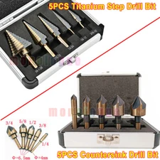 HSS 6PCS Titanium Step Drill Bit Set W Automatic Center Punch High Speed Steels